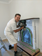 spraypainting the fireplace