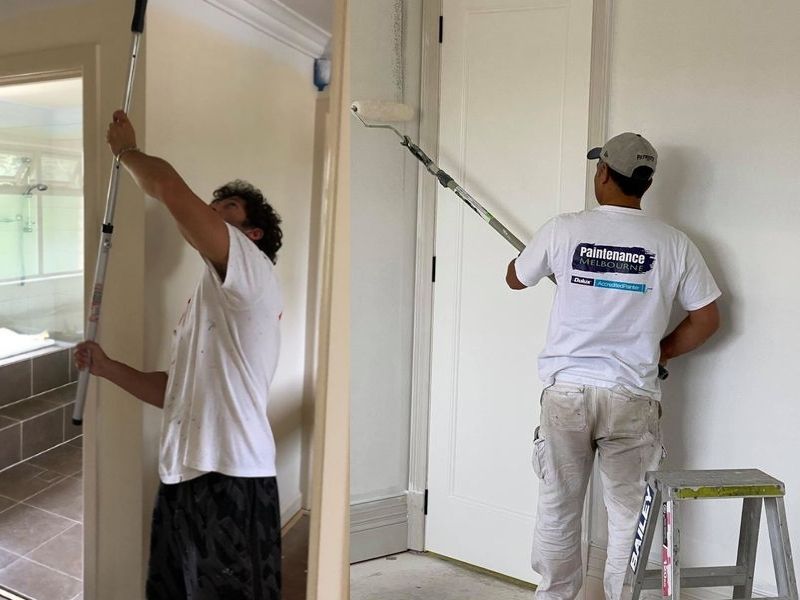 Paintenance Melbourne painter rolling a wall and ceiling